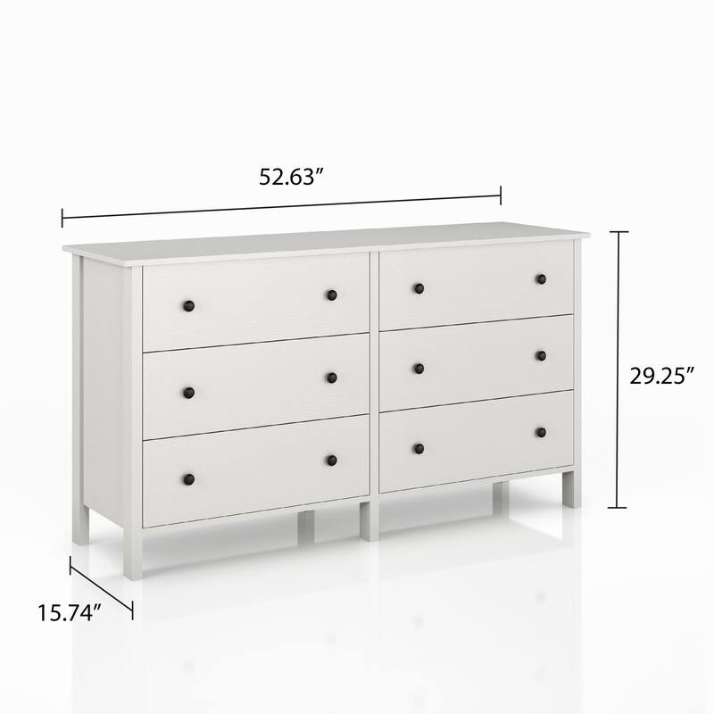 DH BASIC Transitional 53-inch Wide 6-Drawer Neutral Youth Dresser by Denhour