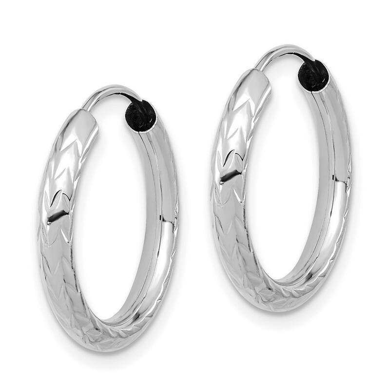 Curata 14k White Gold Diamond-Cut 3x19mm Endless Hoop Earrings