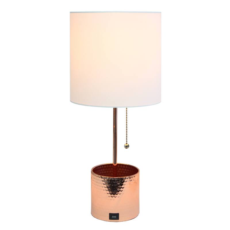 Metal Table Lamp with USB Charging Port - 18.5" - Rose Gold and White