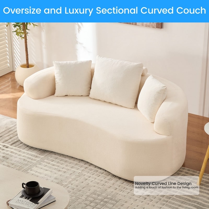 Mixoy Compact Loveseat Sofa with Chenille Upholstery,No Assembly Curved Couch for Small Spaces,Apartment