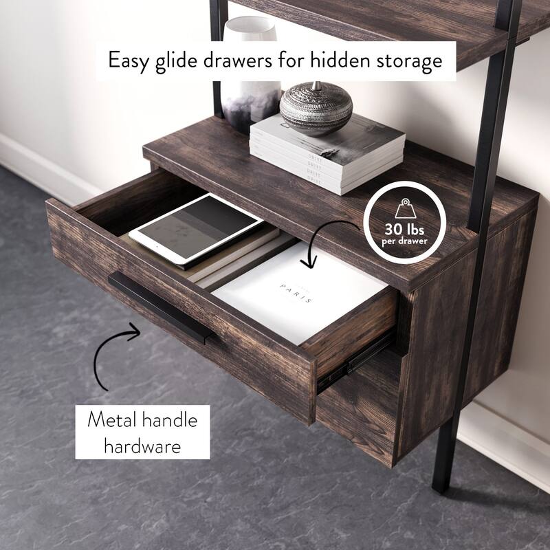 Nathan James Theo Open Shelf Industrial Bookcase with Drawers or Cabinets