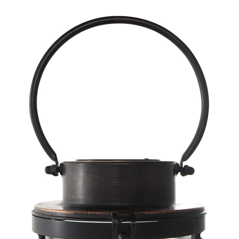 Metal Indoor Outdoor Candle Lantern with Round Circle Lines - Black - Roche River Decor
