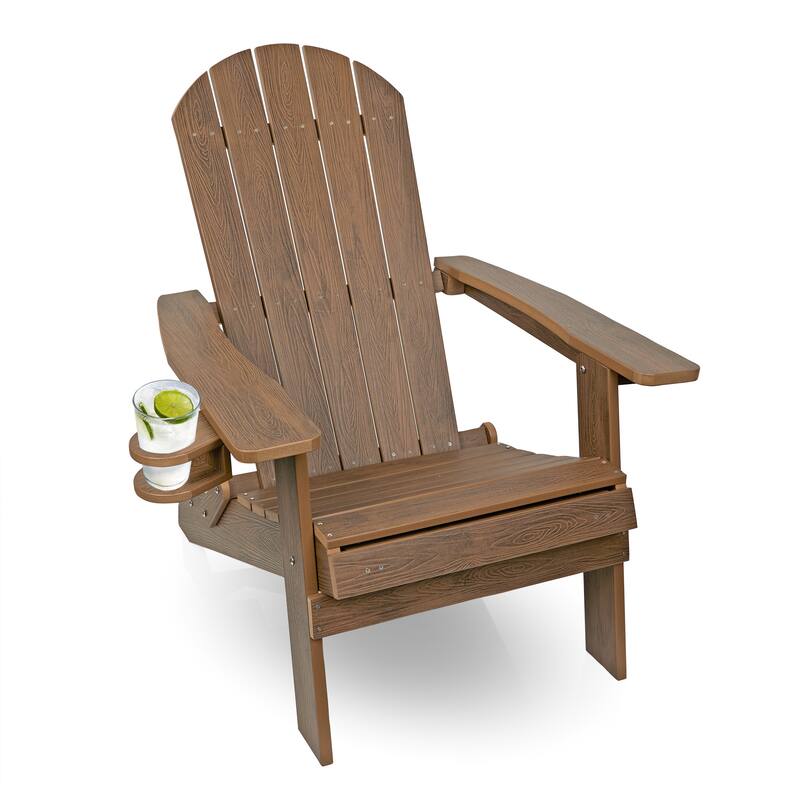 Dk. Teak Folding Adirondack Chair w/Cup Holder and Ottoman