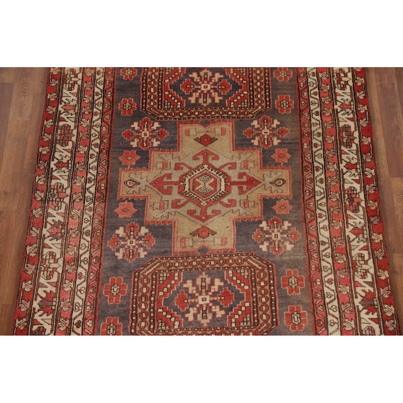 Blue Ardebil Persian Runner Rug Hand-knotted Vintage Wool Carpet - 4'4"x 10'4"