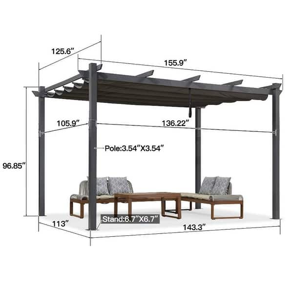 dimension image slide 15 of 21, PURPLE LEAF Gazebo Outdoor Retractable Modern Large Size Pergola w Lights