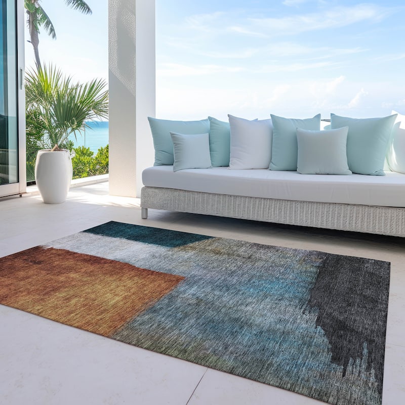 Machine Washable Indoor/ Outdoor Abstract Contemporary Chantille Rug