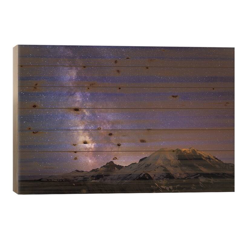 Milky Way As Seen From Mount Rainier, Mount Rainier National Park, Washington, USA Print On Wood by Gary Luhm - Multi-Color - 26x40x1.5