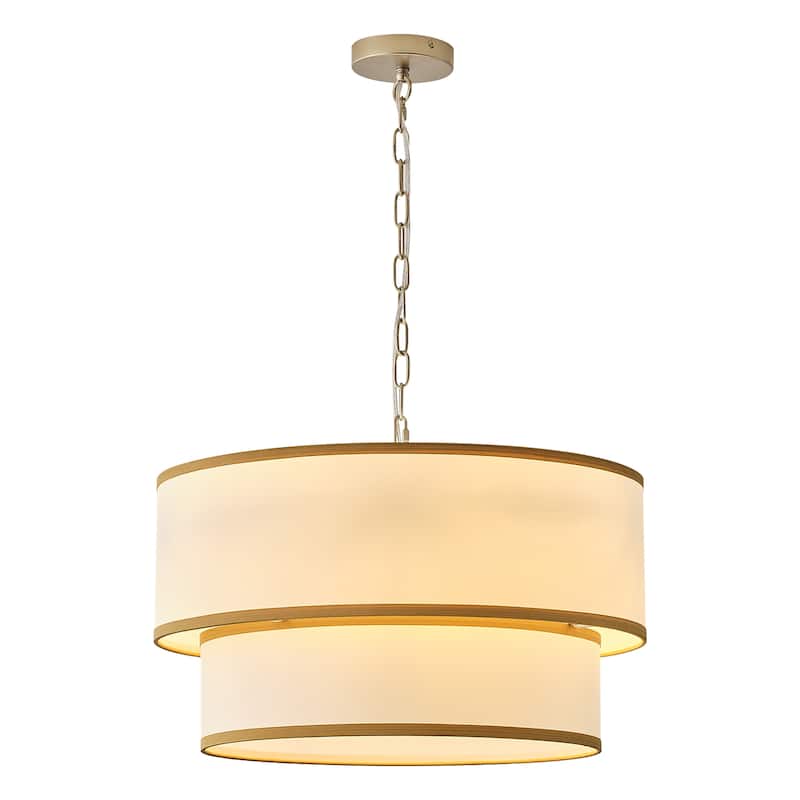 Starsky 5-Light White Fabric Drum Chandelier - Gold