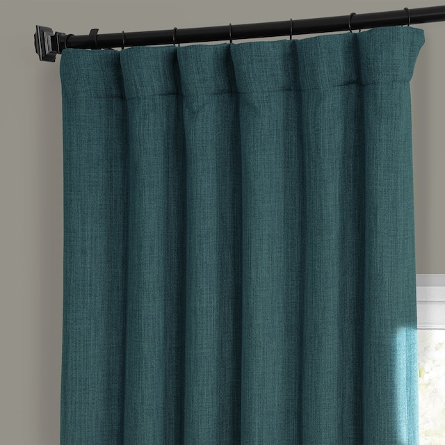 Exclusive Fabrics Faux Linen Room Darkening Curtain(1 Panel) - 50 x 120 - slate teal