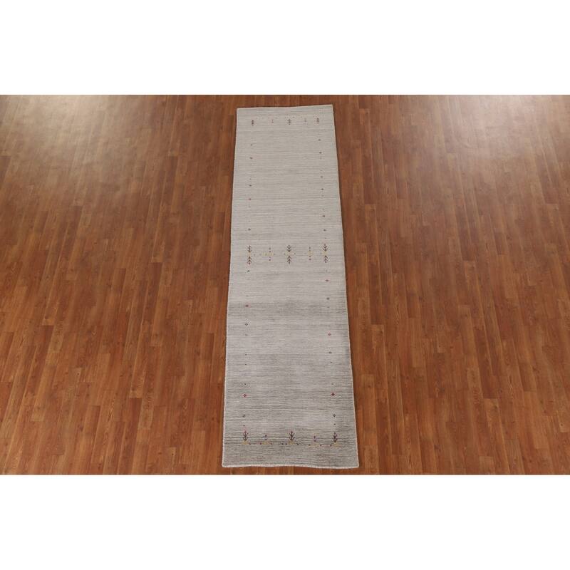 Tribal Beige Gabbeh Runner Rug Hand-knotted Wool Carpet - 2'2"x 9'8"