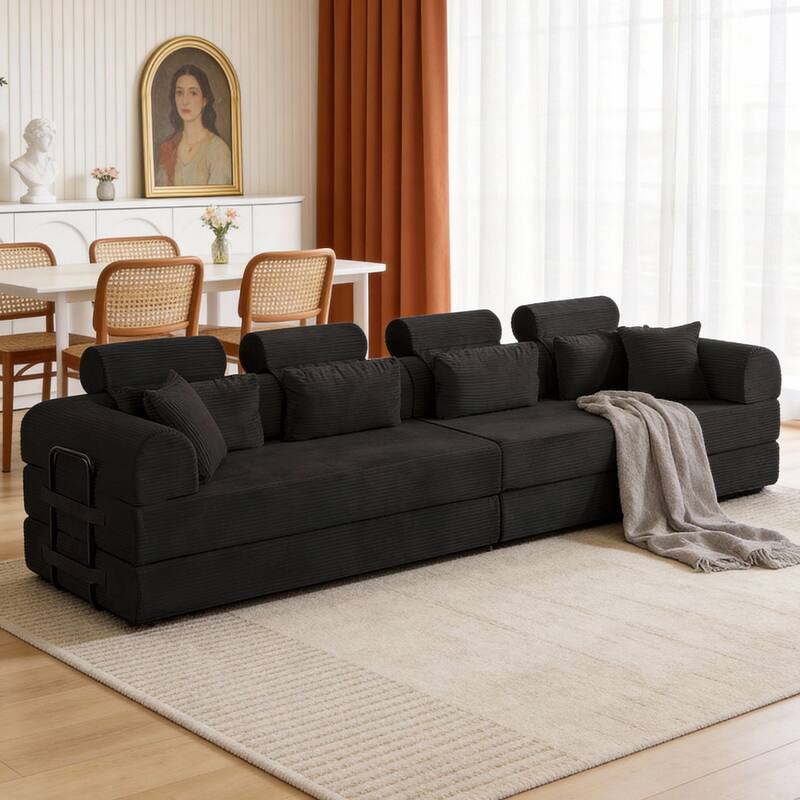 106.3" L-Shaped Corduroy Sectional Sofa with Pillows, No Assembly Required
