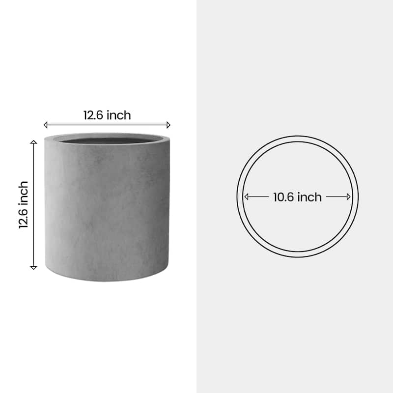 Plantara 13" D Raw Concrete Outdoor planter,Flower pot, Modern Round Plant pot for Garden with Drainage Hole