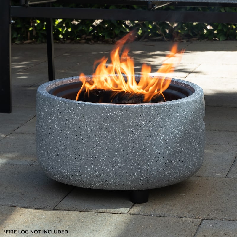 Contemporary Gray Stone Firepit with Lid and Wood Poker