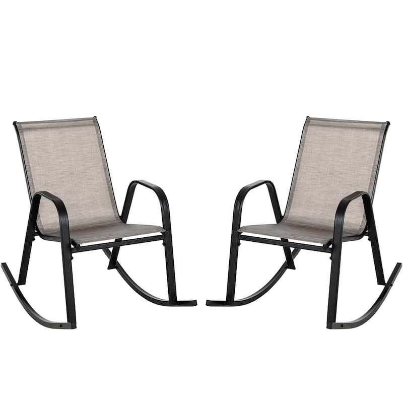 2/ 4 PCS Patio Rocking Chair Heavy-Duty Metal Rocker Anti-Slip Brown - 2-Piece
