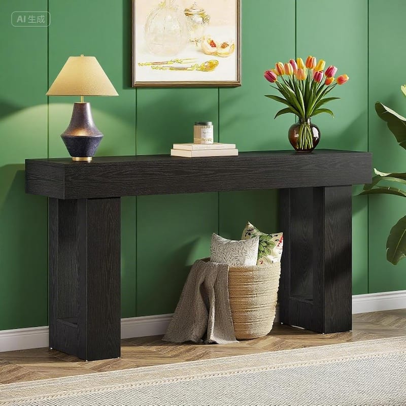 Farmhouse Console Table 63 Inch Engineered Wood MDF Entryway Living Room Hallway Sofa Table with Rustic Wood Finish