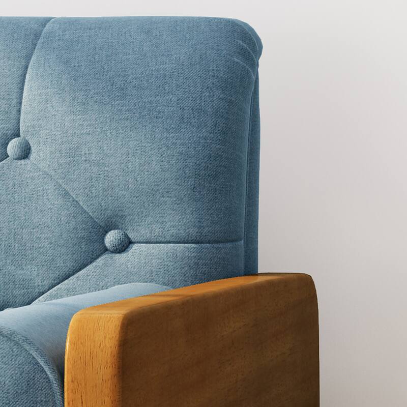 Tufted Back Club Chair Upholstered Reading Chair w/ Arms, Wood Legs