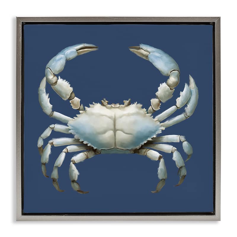 Stupell Detailed Aquatic Blue Crab Framed Floater Canvas Wall Art Design By Elizabeth Medley - 25 x 25 - Grey