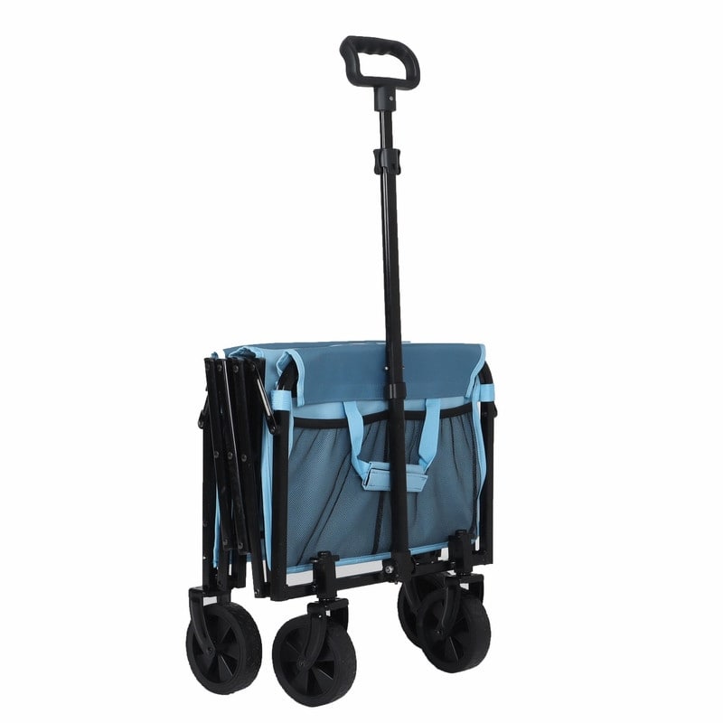 Collapsible Utility Wagon with Wheels, Lightweight Folding Cart with Cup Holders