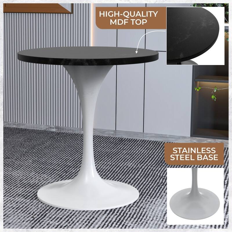 LeisureMod Verve 27" Round Dining Table with MDF Wood TableTop and White Steel Base for Kitchen & Dining Room - 27.56"