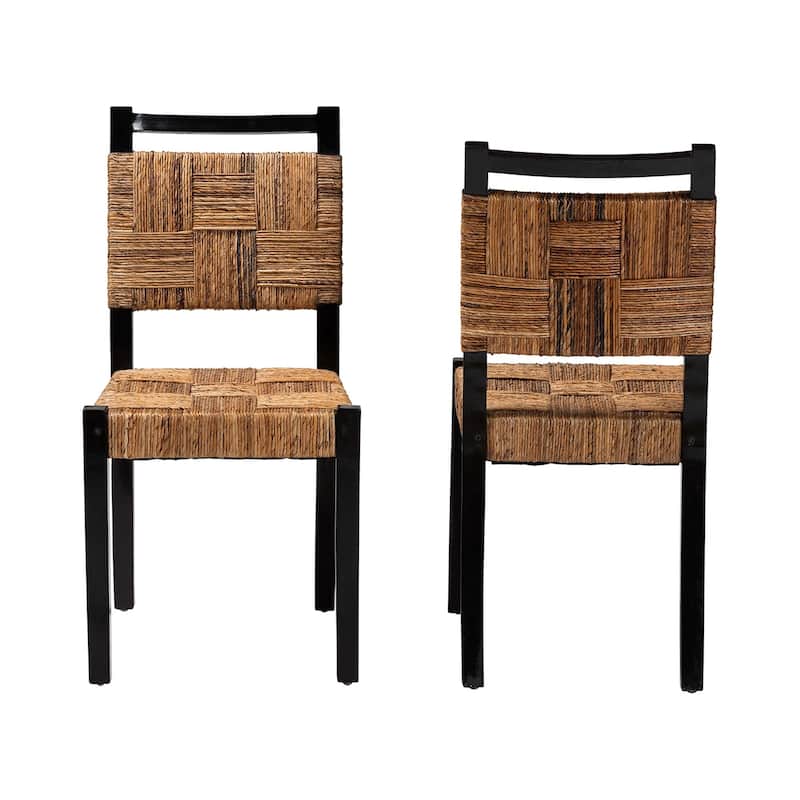 Raniya Handwoven Seagrass Dining Chair Set of 2- Solid Mango Wood Frame with Woven Seat and Backrest, Black