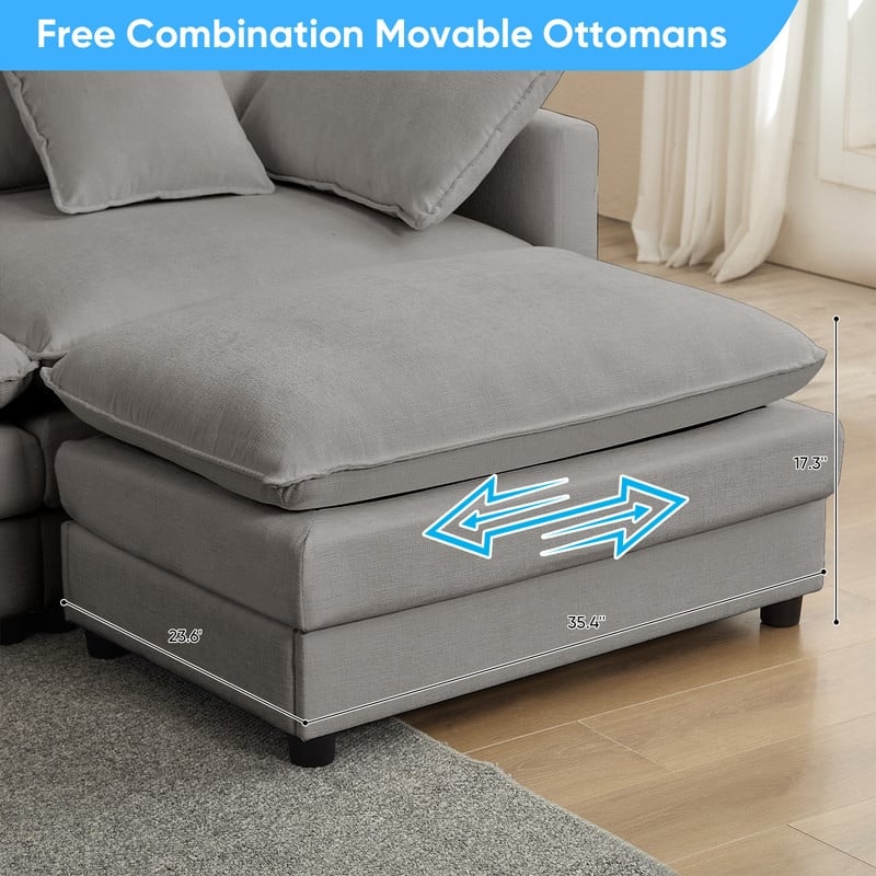 Mixoy 77''L-Shaped Modular Deep Seat Sofa, Modern Chenille Loveseat Cloud Sofa with Ottoman and Thickened Cushions