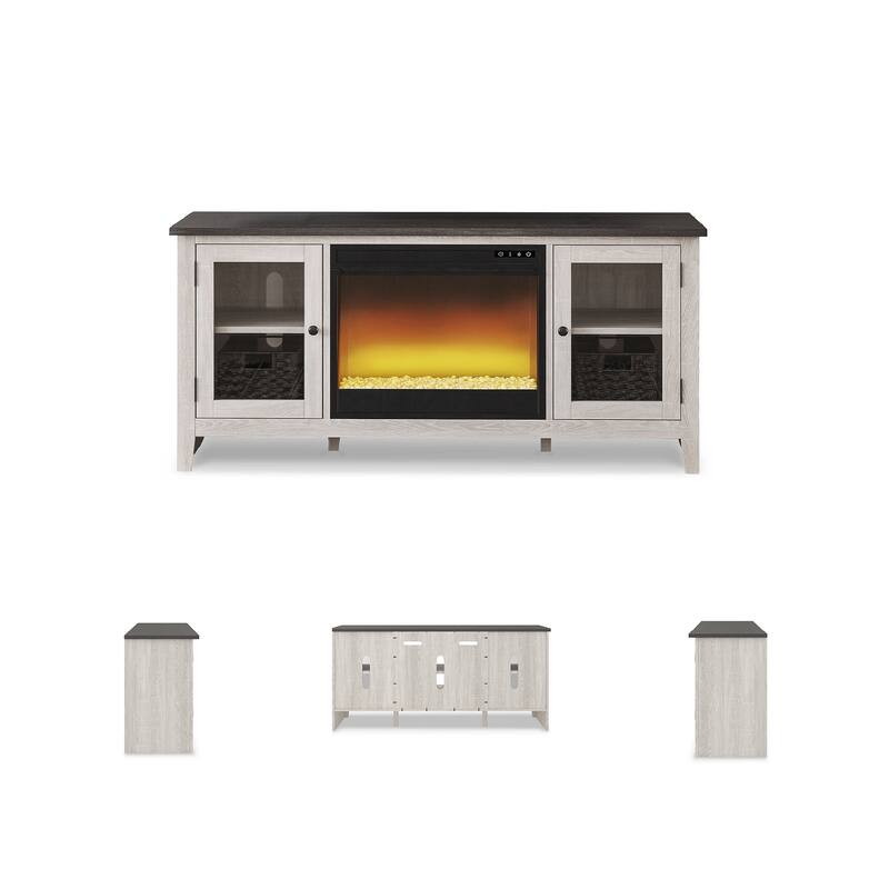 Signature Design by Ashley Dorrinson White/Gray 60" TV Stand for TVs up to 69" with Electric Fireplace - 60"W x 17.5"D x 27.75"H