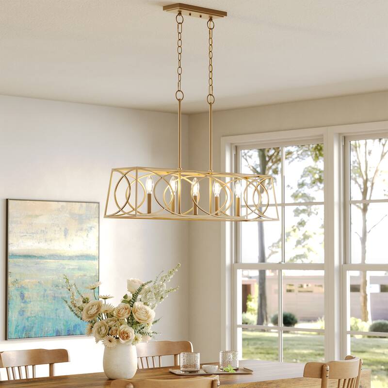36''W Modern Linear Chandelier with Adjustable Height, Geometric Pendant Light