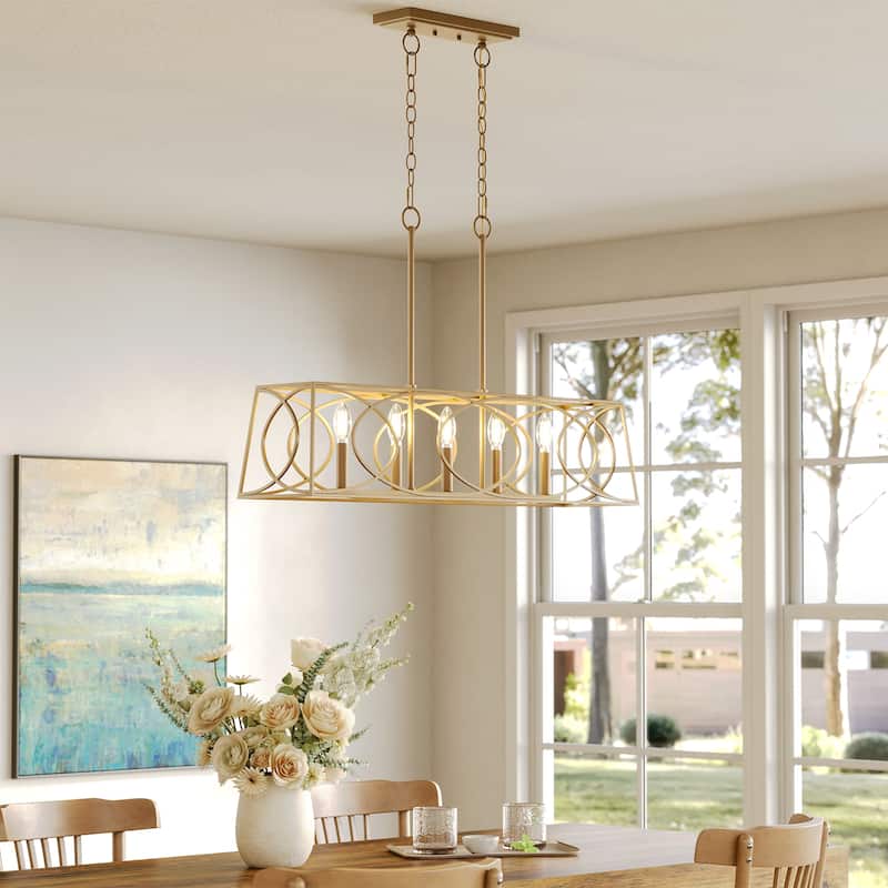 36''W Modern Linear Chandelier with Adjustable Height, Geometric Pendant