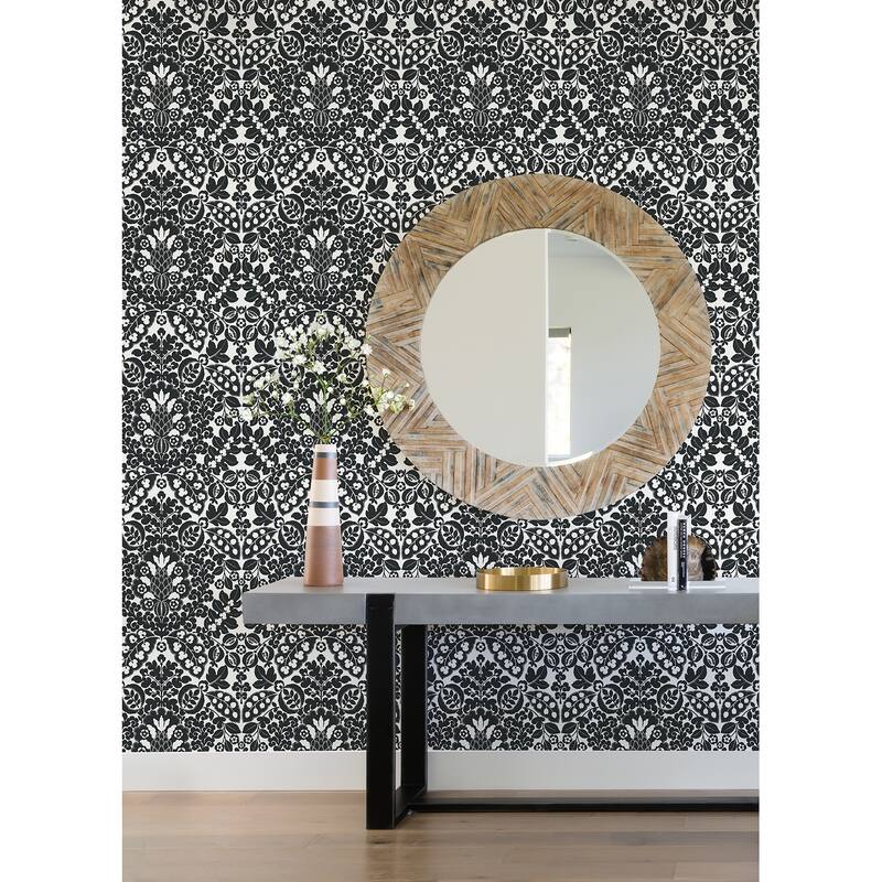 A-Street Prints Marni Black Fruit Damask Wallpaper