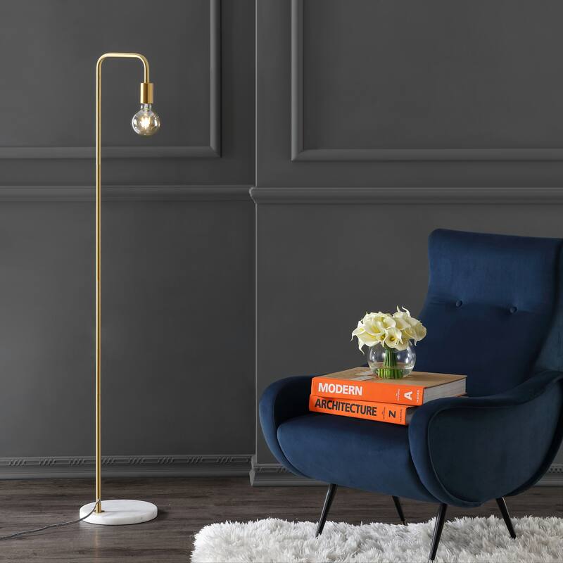 Haines 60" Minimalist Edison Metal/Marble Floor Lamp, Gold by JONATHAN Y