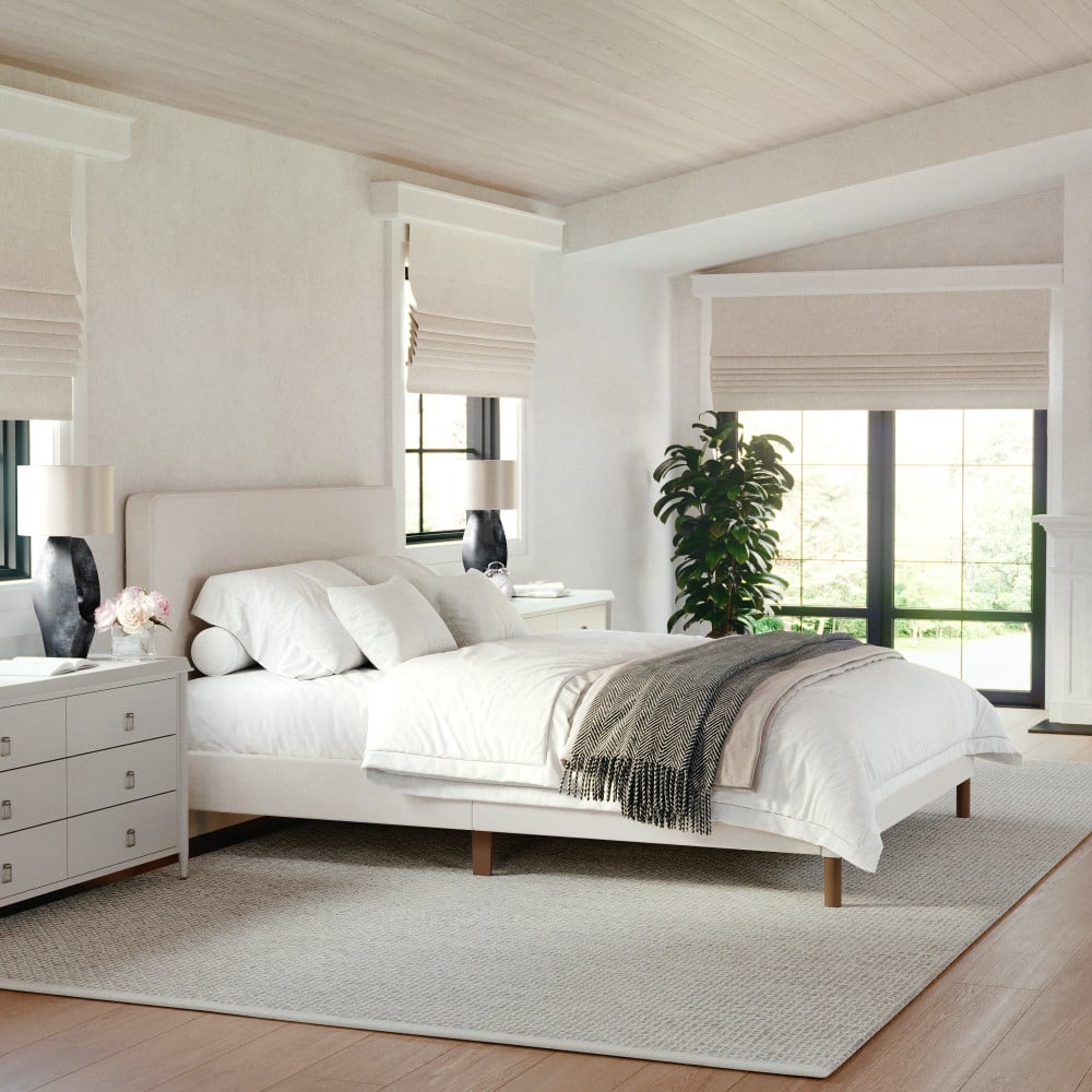 Martha Stewart Upholstered Platform Bed with Piped Detail Headboard