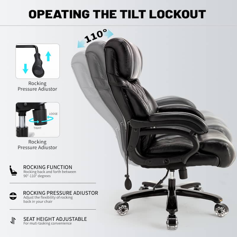 Big and Tall Office Chair for Heavy People, Extra Wide Seat and Adjustable Lumbar, Heavy Duty Executive Chair with High Back