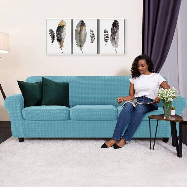 CHUN YI Houndstooth Fabric XL-Sofa Slipcover with 4 Cushion Covers