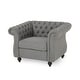 preview thumbnail 5 of 3, Roomfitters Tufted Chesterfield Accent Chair with Rolled Arms and Nailhead Trim, Upholstered Armchair for Living Room, Grey