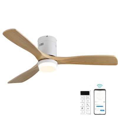 52 Inch Noiseless Flush Mount Ceiling Fan with Remote/Smart App Control,Dimmable Lights Optional,Reversible Motor