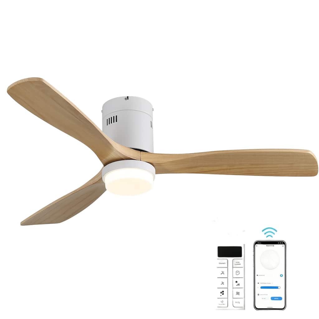 52 Inch Noiseless Flush Mount Ceiling Fan with Remote/Smart App Control,Dimmable Lights Optional,Reversible Motor