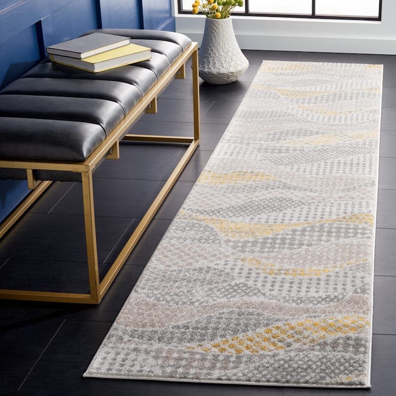 SAFAVIEH Skyler Ginta Modern Abstract Rug - 2'2" x 9' Runner - Grey Beige/Gold