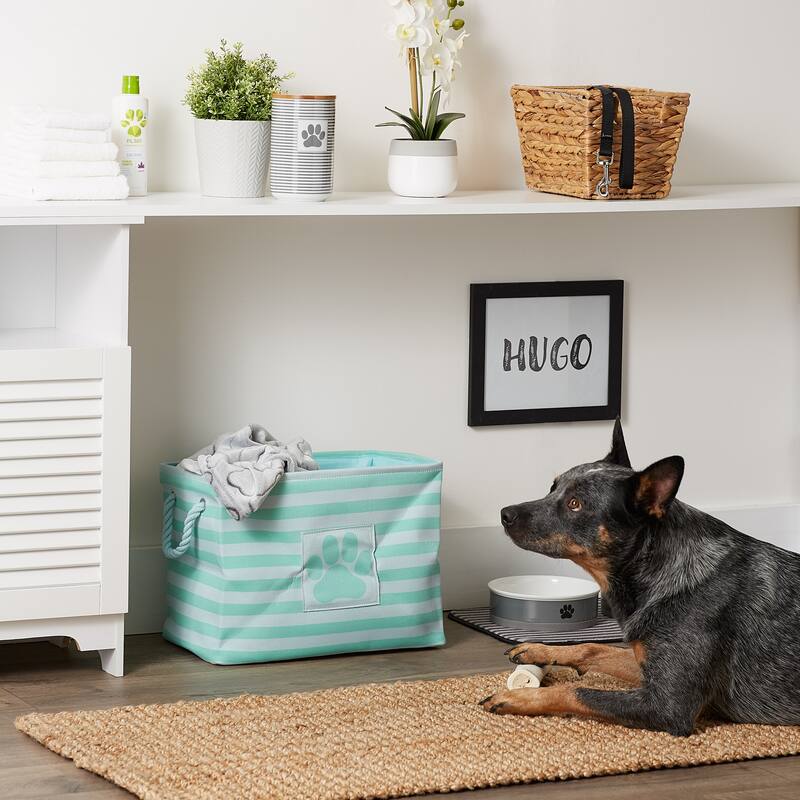 Bone Dry Polyester Pet Bin Stripe With Paw Patch Black Rectangle Large