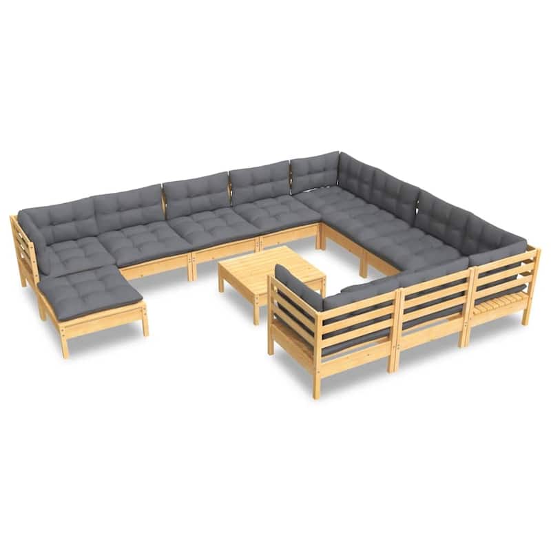 vidaXL 12 Piece Patio Lounge Set with Cushions multi colors Pinewood - 25" x 25" x 24.6"