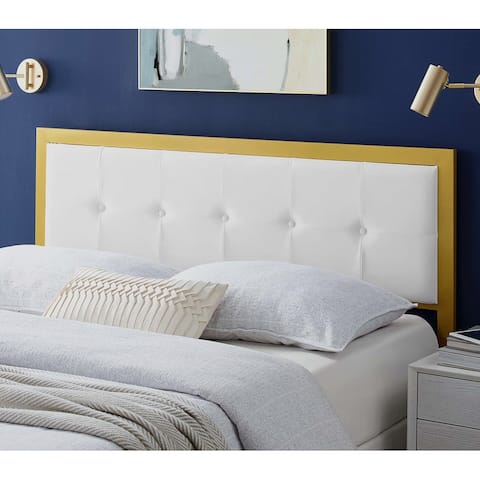 Panama Modern White Velvet Button Tufted Upholstered King Size Metal Headboard