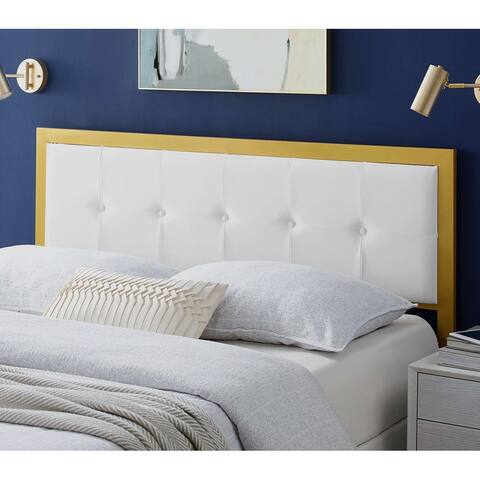 Panama Modern White Velvet Button Tufted Upholstered Queen Size Metal Headboard
