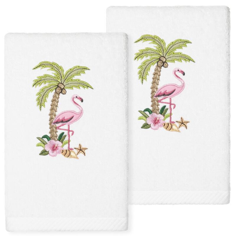 Authentic Hotel and Spa Flora - Embroidered Luxury 100% Turkish Cotton Hand Towels (Set of 2) - White