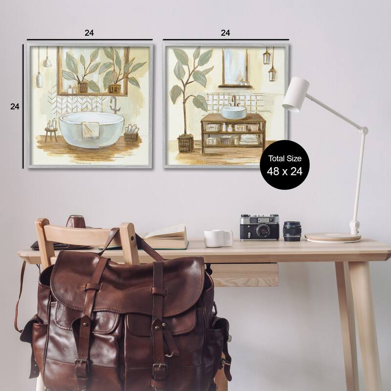 Stupell Sage Green Bathroom Interiors Traditional Plants, 2pc Multi Piece Framed Wall Art Set12 x 12