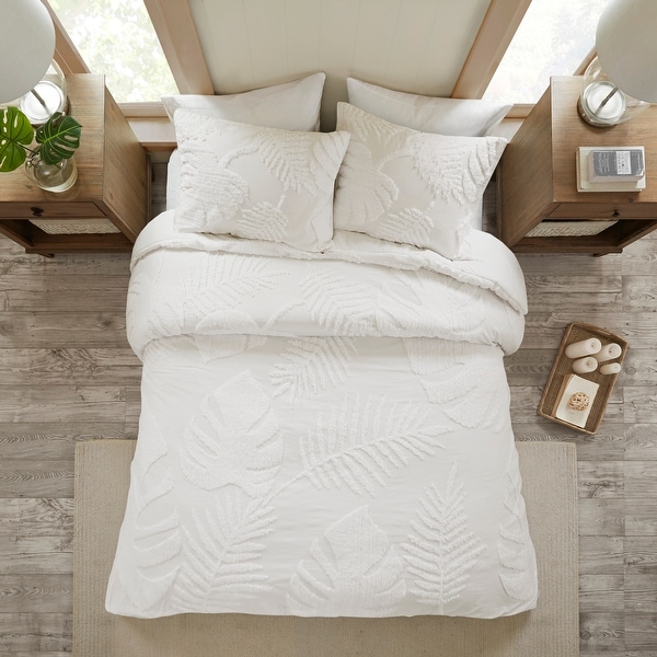 Madison Park Osanna White Tufted Cotton Chenille Palm Duvet Cover Set. Opens flyout.