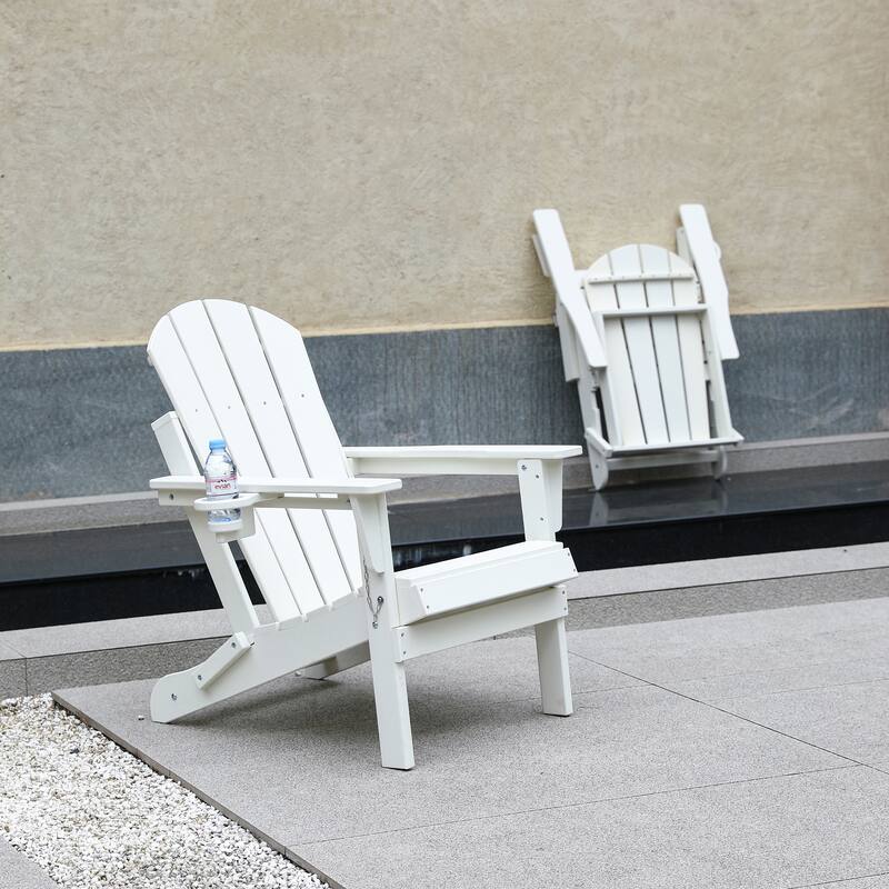 HDPE Folding Adirondack Chair with Dual Cup Holder - Composite Adirondack Chair with Wood Texture