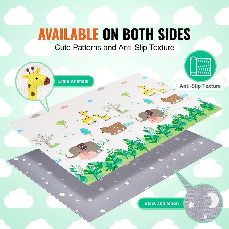 Multi Color PVC Foldable Baby Play Mat with 0.5" Thick Cushion Waterproof Surface and Non-Slip Texture