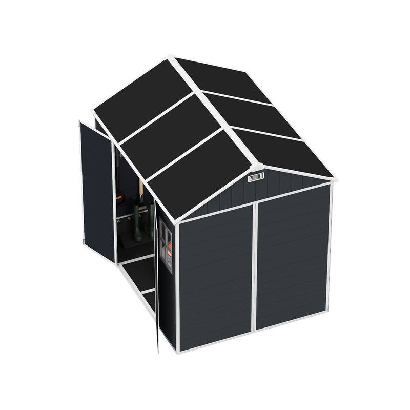 8*7ft Outdoor Storage Shed, Outdoor Resin Shed with Two-Window and Double-Door, Plastic Shed with Floor for Garden, Yard, Lawn