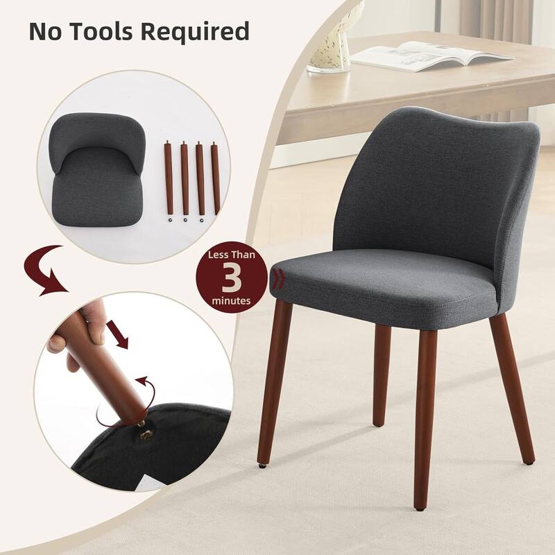 Set of 2 Upholstered Fabric Linen Dining Chairs for Dining Room Living Room Kitchen