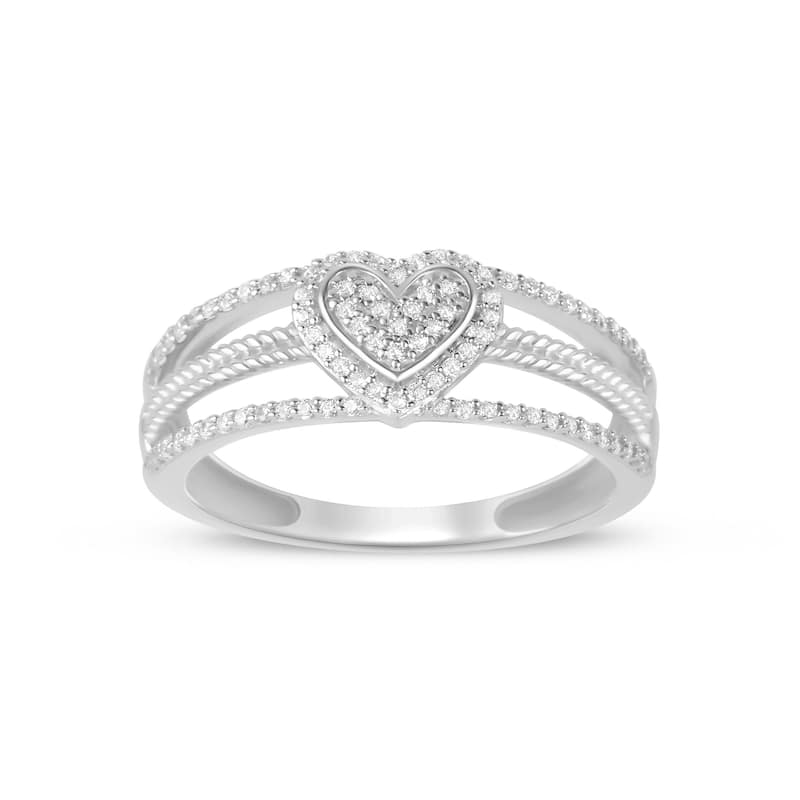 1/5ct TDW Diamond Heart Cluster Promise Fashion Ring in 10K Gold for Women - 8 - White