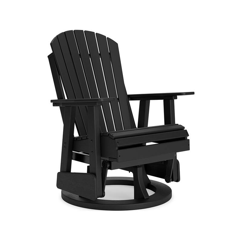 Sami 31 Inch Outdoor Swivel Glider Chair, Slatted, Adirondack, Black Finish